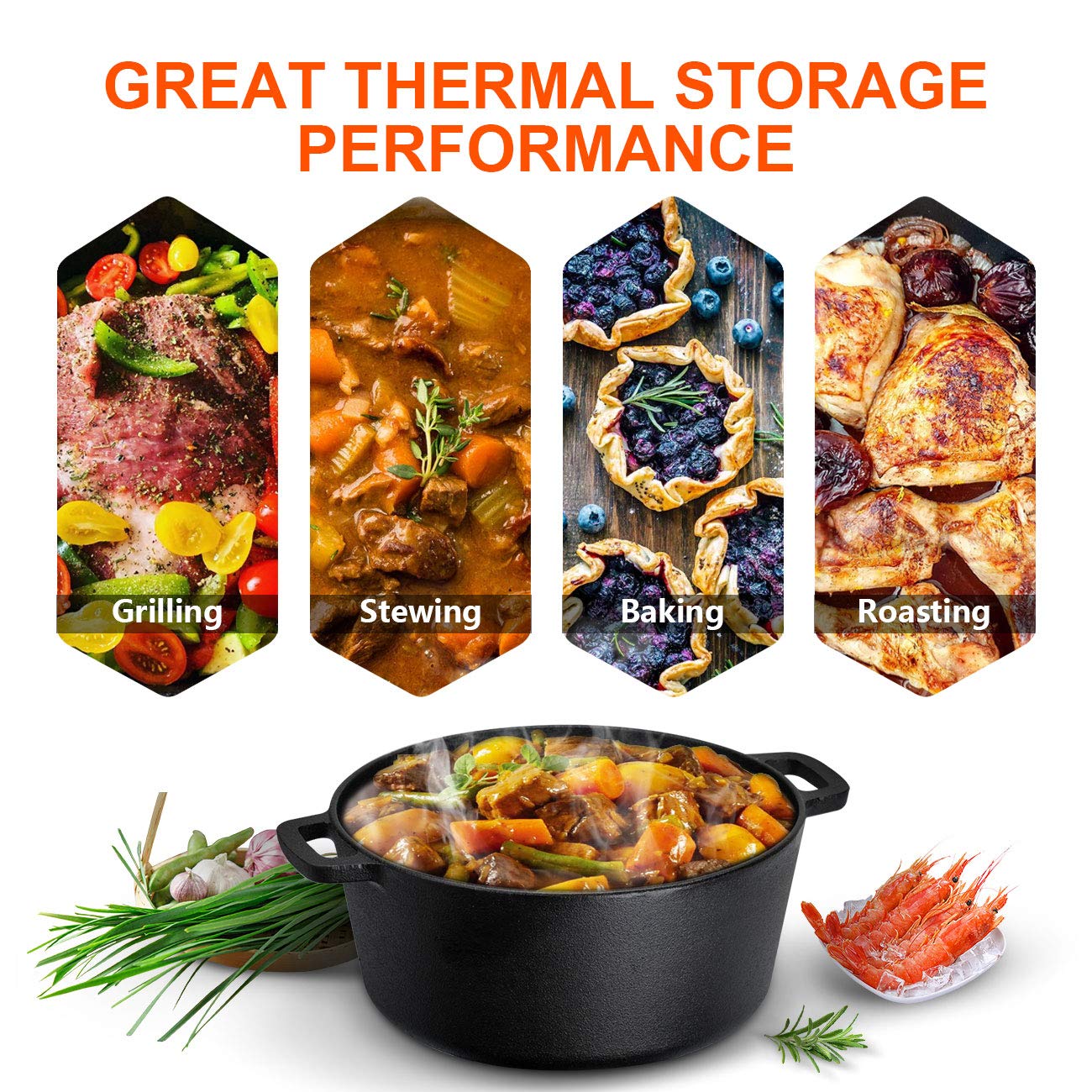 Overmont Dutch oven with reversible lid for searing, braising, and moisture locking.