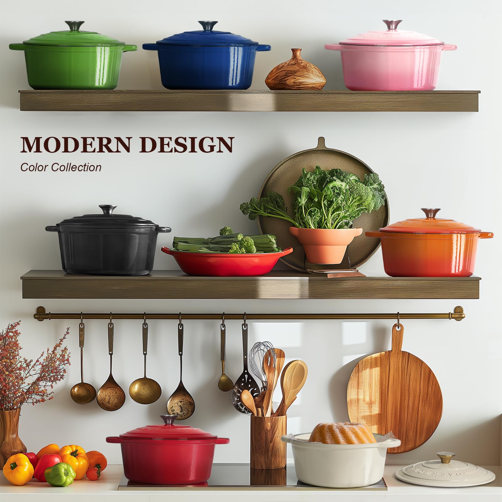 Overmont Dutch Oven image indicating oven-safe up to 500F for finishing touches