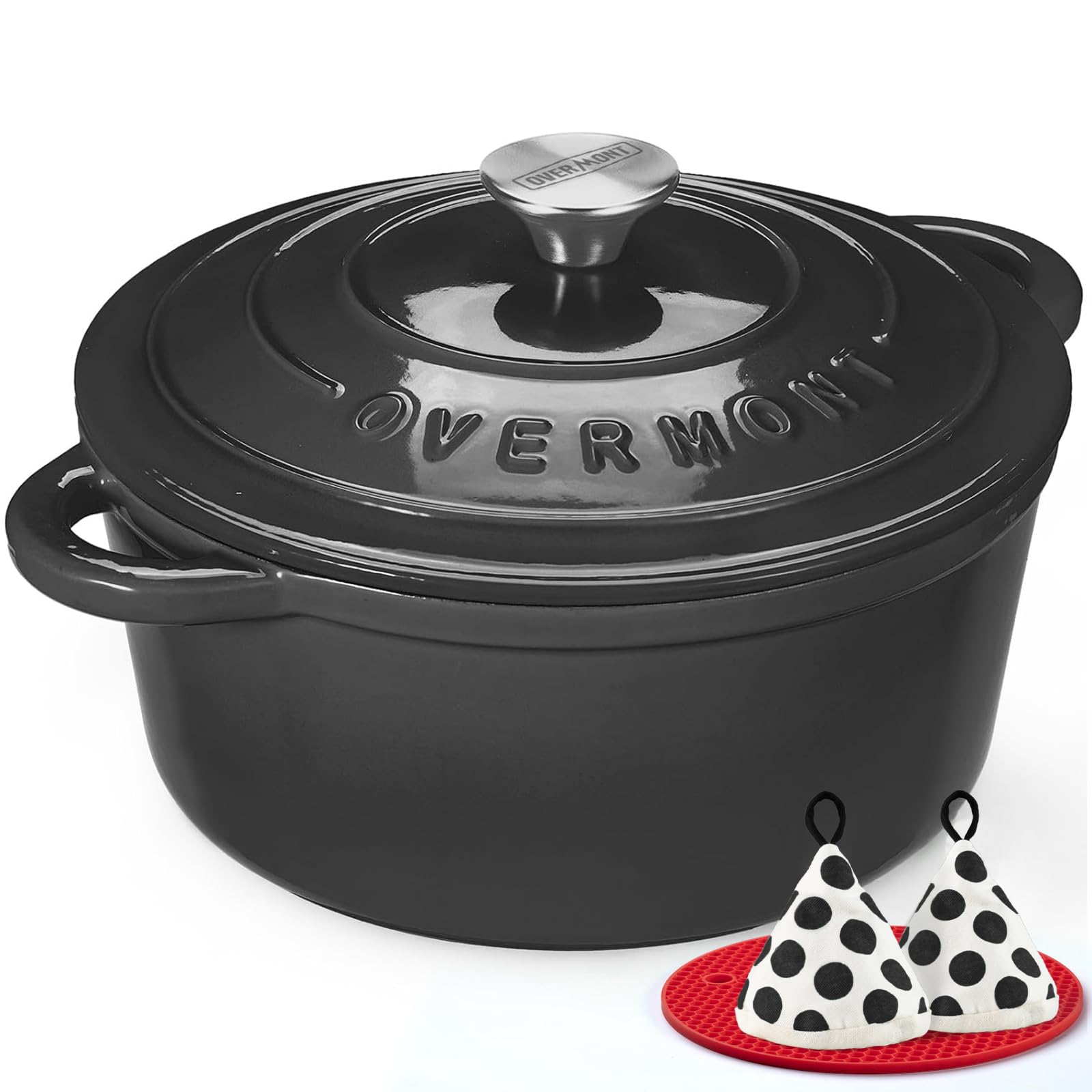 Overmont Enameled Cast Iron Dutch Oven 5.5QT with lid for even cooking and flavor sealing