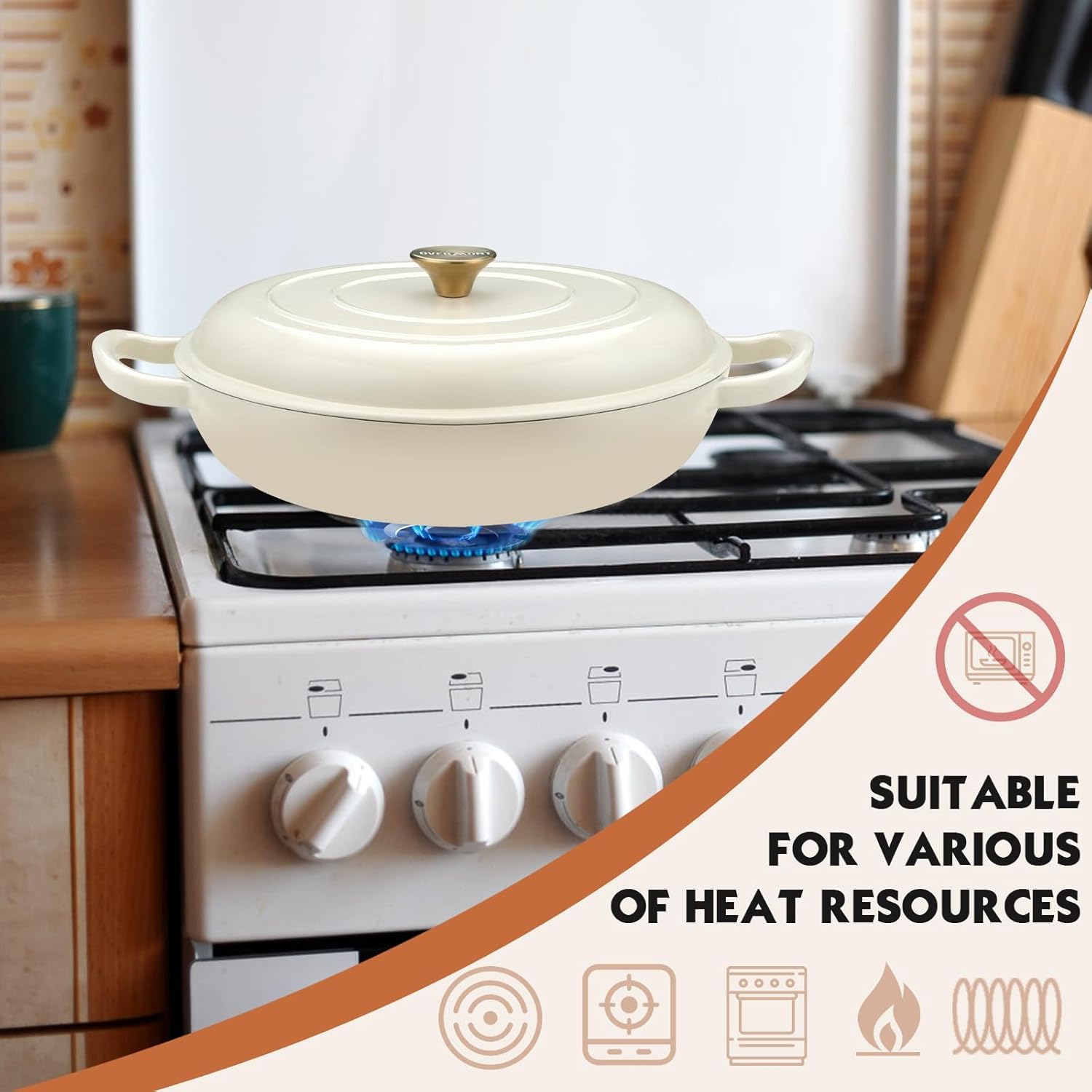 Overmont enameled Dutch Oven induction-compatible for versatile stovetop use