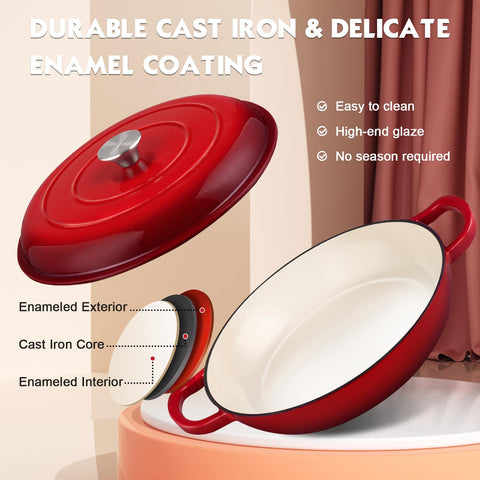 Overmont enamelled cast iron, even heat distribution ensures reliable cooking.