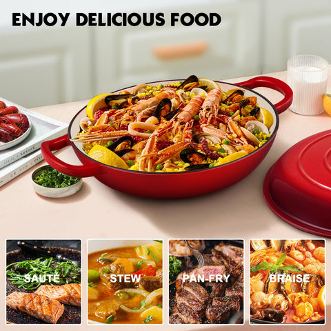 Overmont oven-safe to 500°F; compatible with gas, electric, induction.