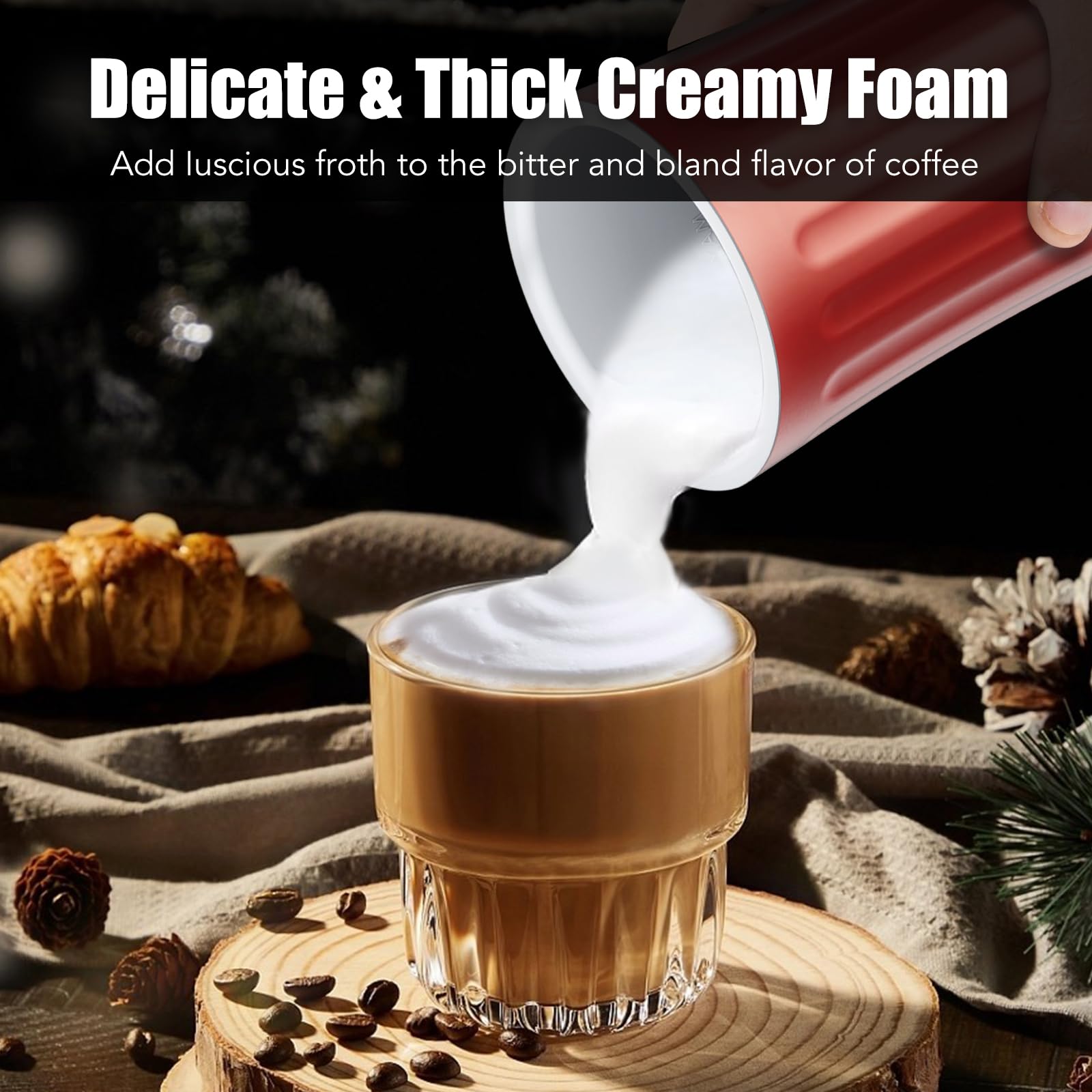 Ovetedot hot-dense-foam red frother for cafe-style dense foam in minutes.