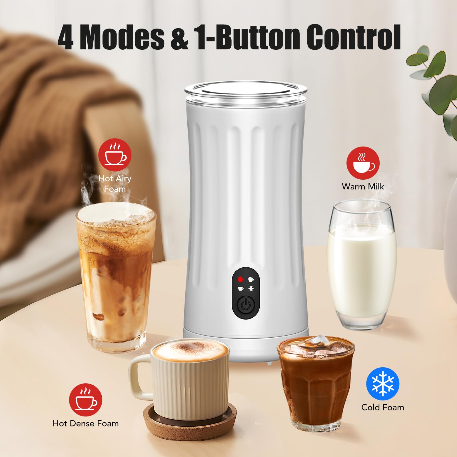 Ovetedot Milk Frother 4-in-1 function enables versatile foaming options.