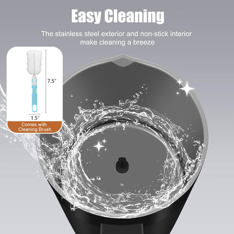 Ovetedot frother interior non-stick and cleaning brush for easy cleanup.