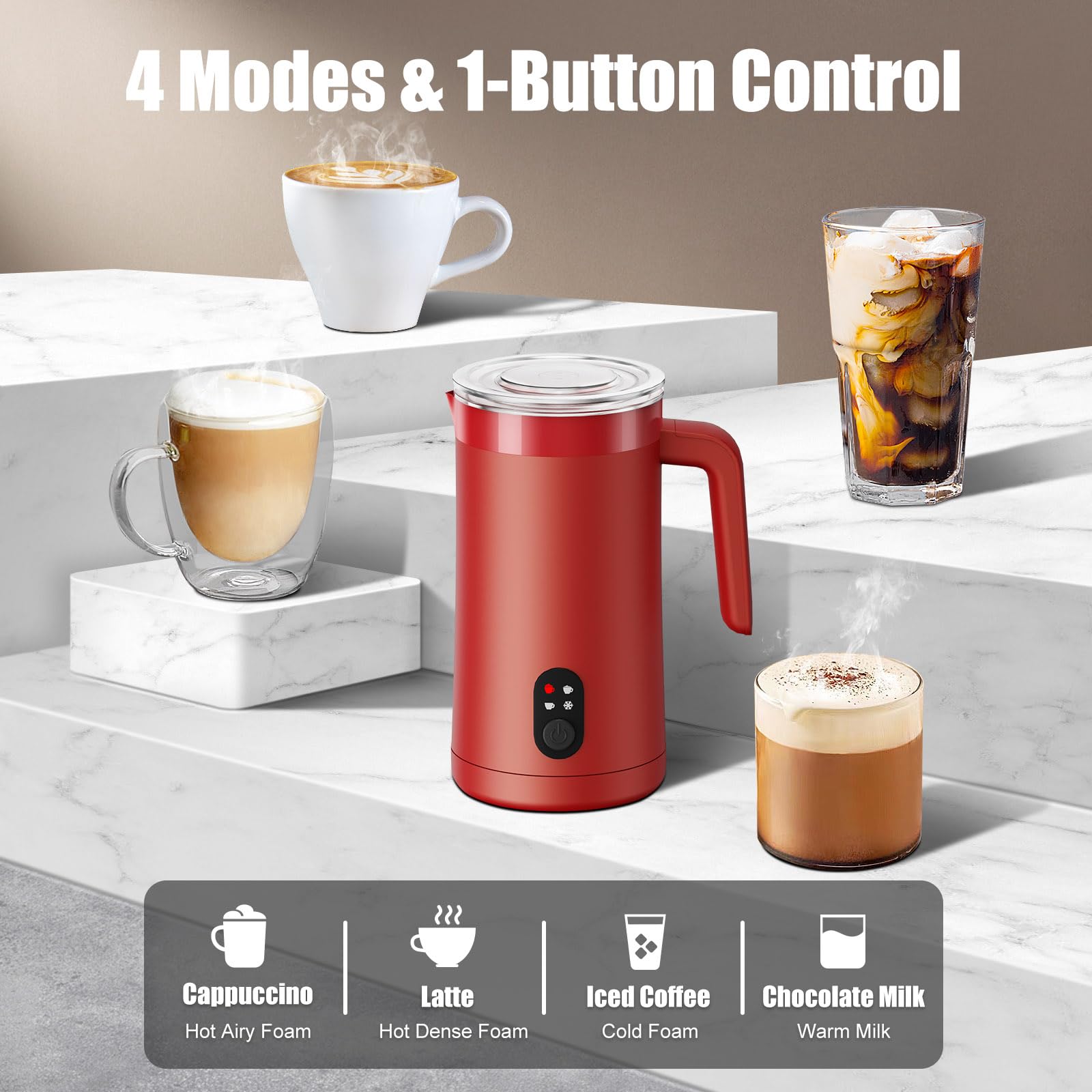 Ovetedot Milk Frother delivering hot airy foam perfect for cappuccinos.