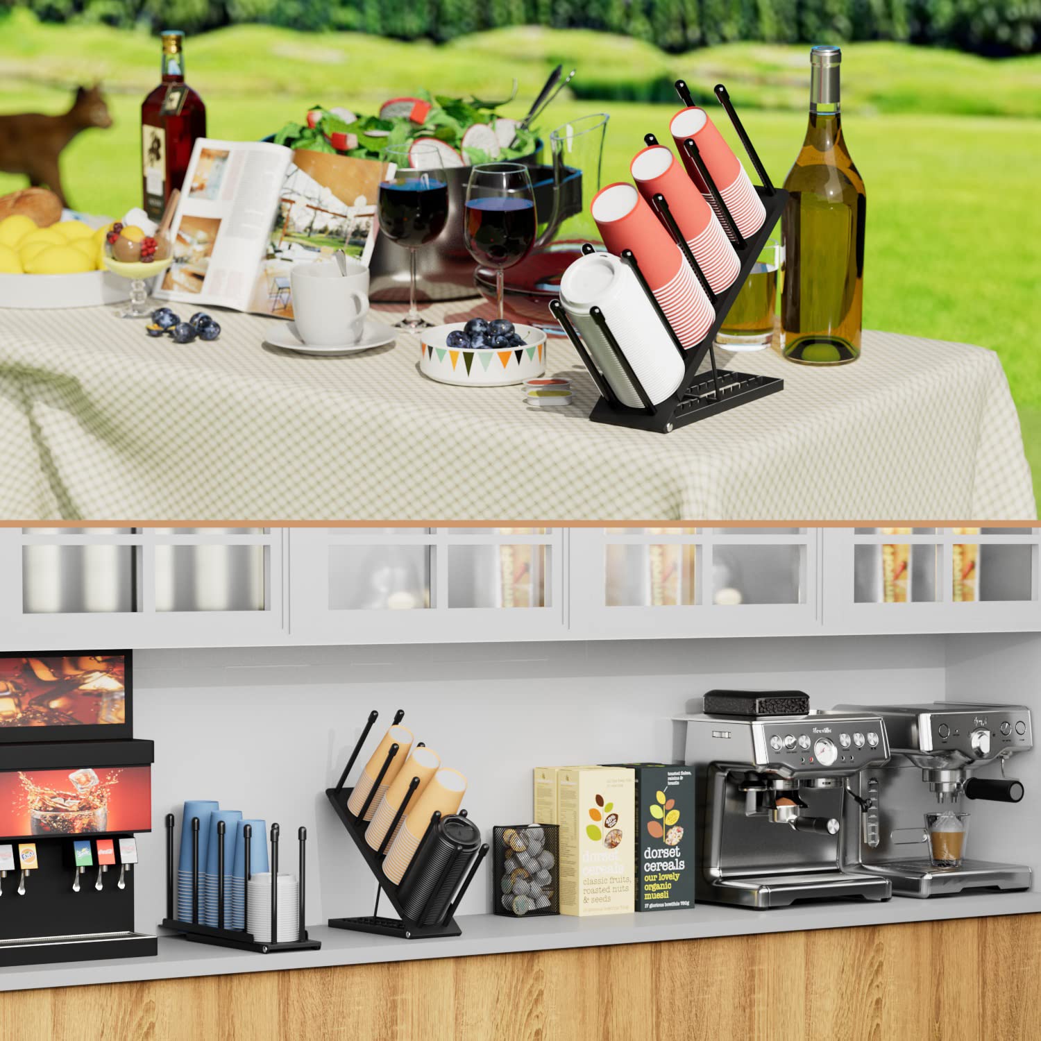 OVICAR cup and lid organizer fits bar counters and lobbies.