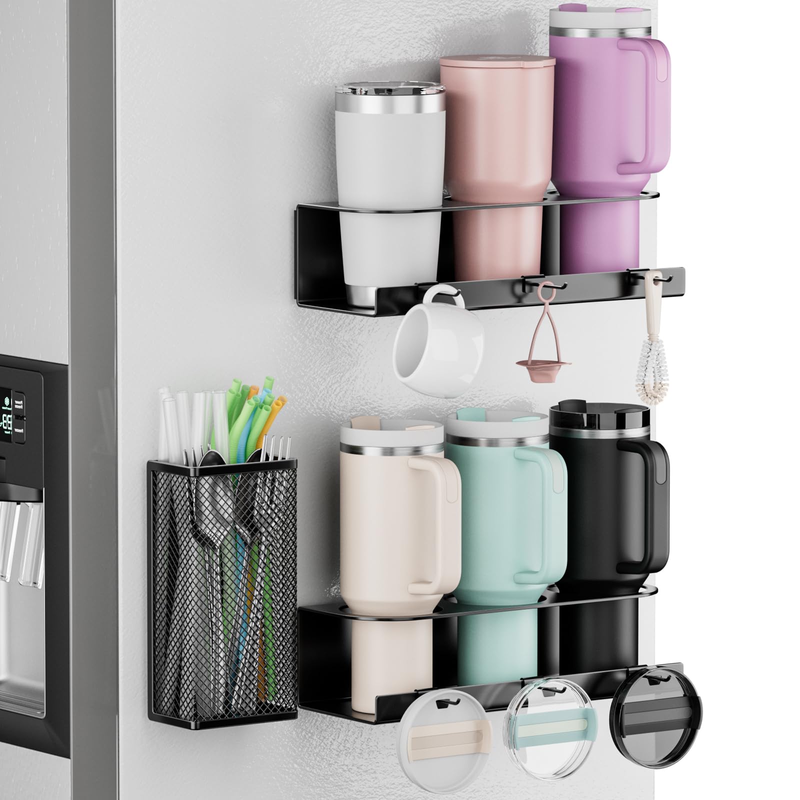 OVICAR magnetic cup holder on fridge secures Stanley 40oz tumbler