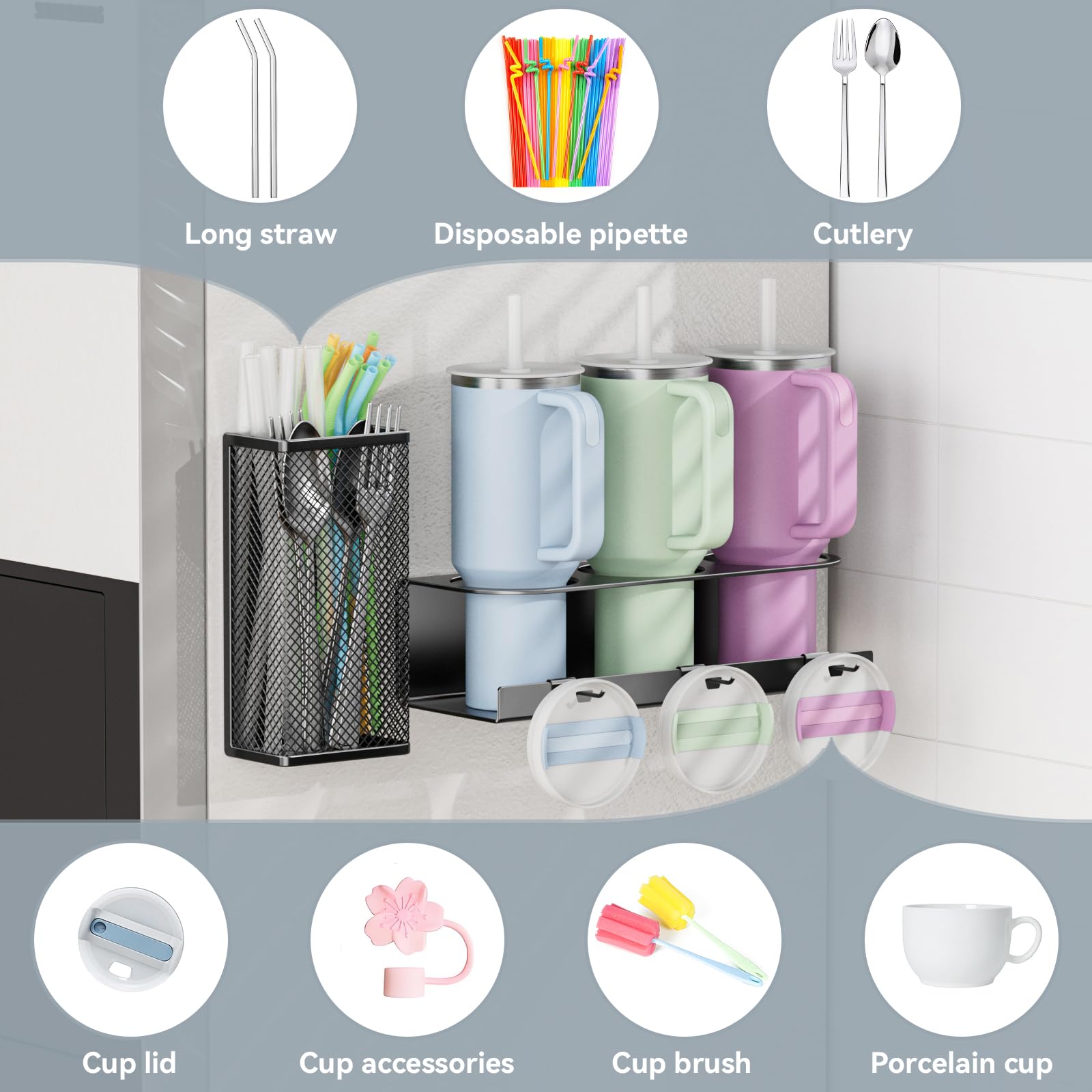 OVICAR magnetic holder mounted on microwave area provides easy access to cups