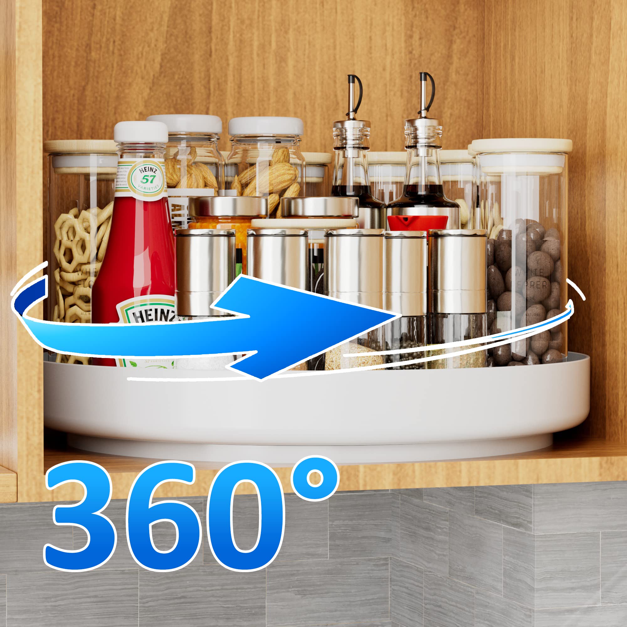 Ovicar refrigerator storage on rotating tray for quick item retrieval