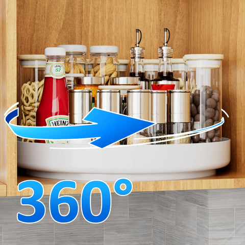 Ovicar refrigerator storage on rotating tray for quick item retrieval