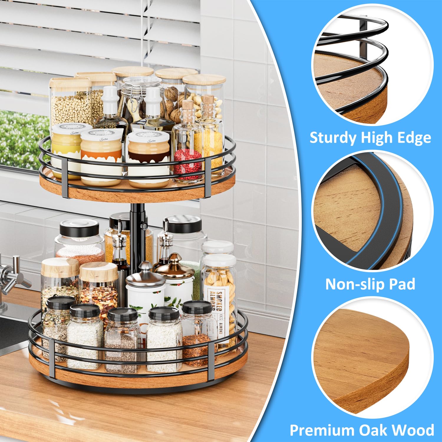OVICAR spice bottle organizer lazy susan rotates smoothly for quick kitchen access