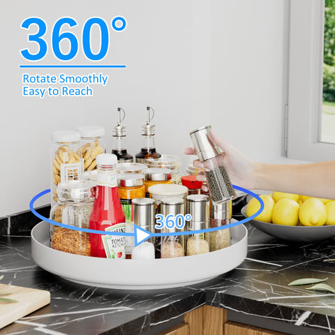 Ovicar spice bottles on Lazy Susan maximize pantry visibility and access