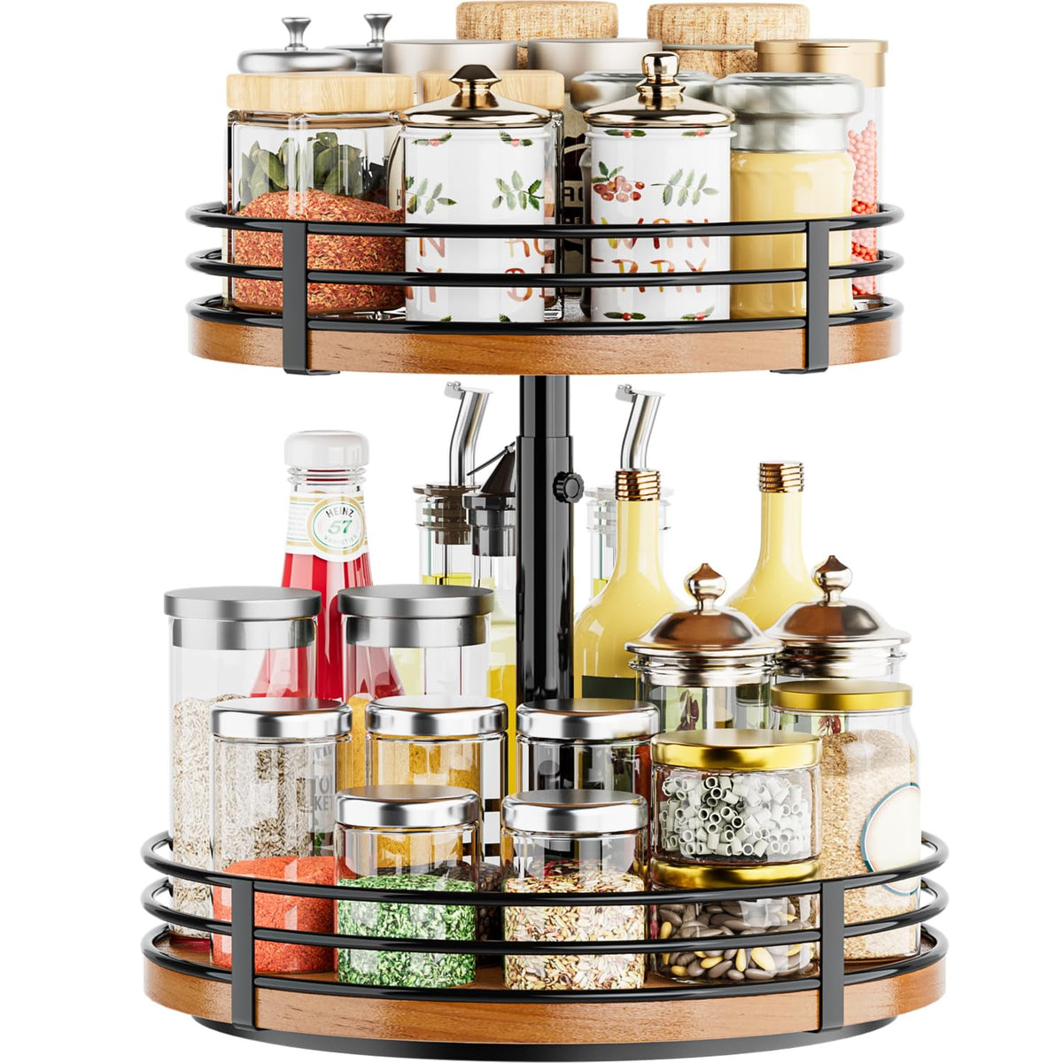 OVICAR two-tier wood lazy susan rotation keeps kitchen spices organized and accessible