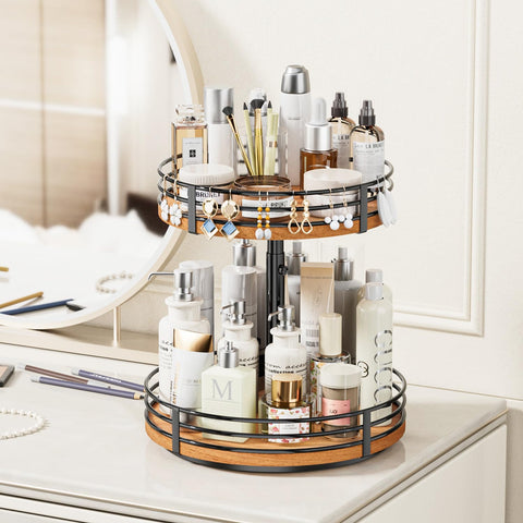 OVICAR wood grain lazy susan adds natural decor while boosting storage