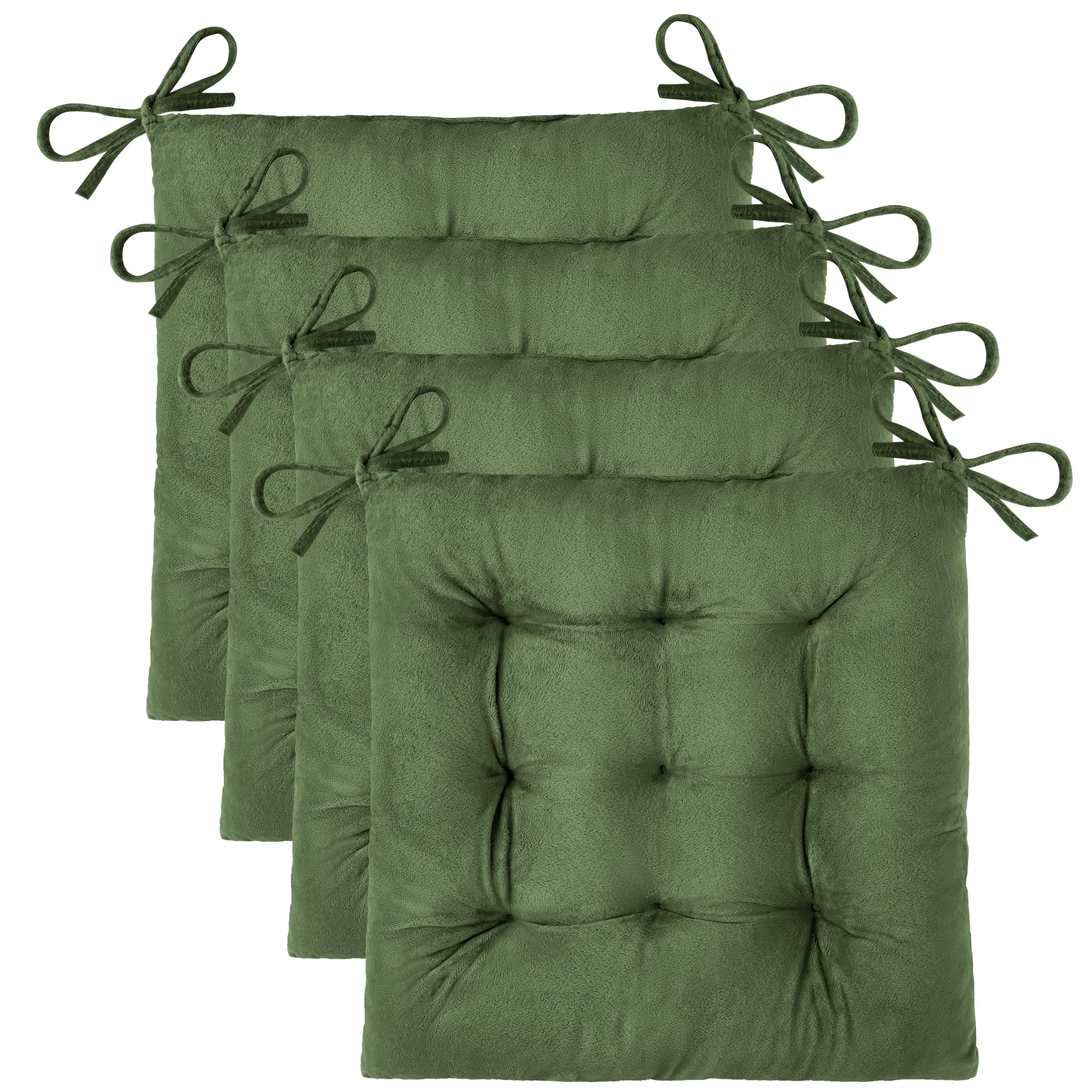 OVOV 4-pack chair cushions in green velvet; top view showcases plush seating.