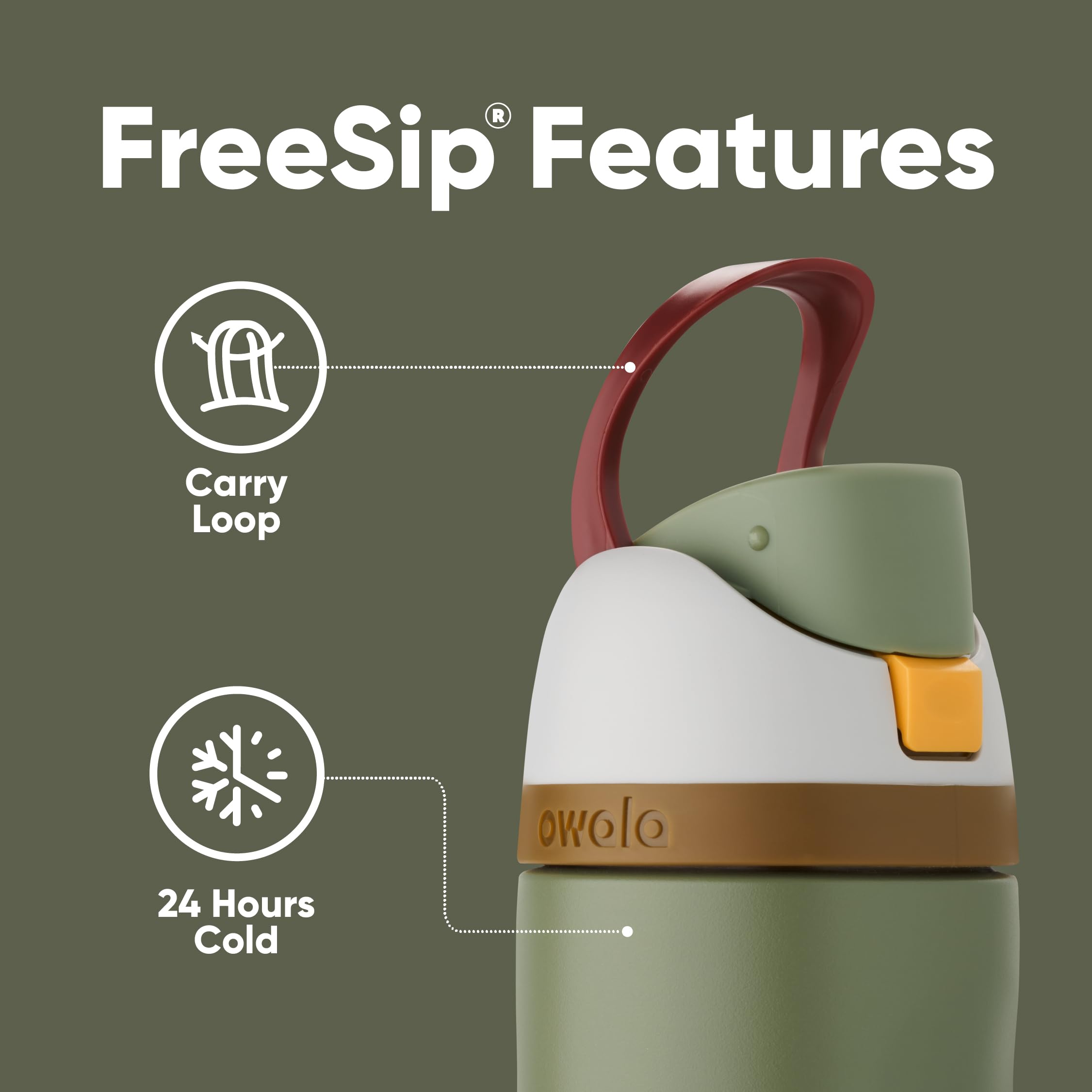 Owala FreeSip bottle wide-mouth with ice, easy cleaning and refills.