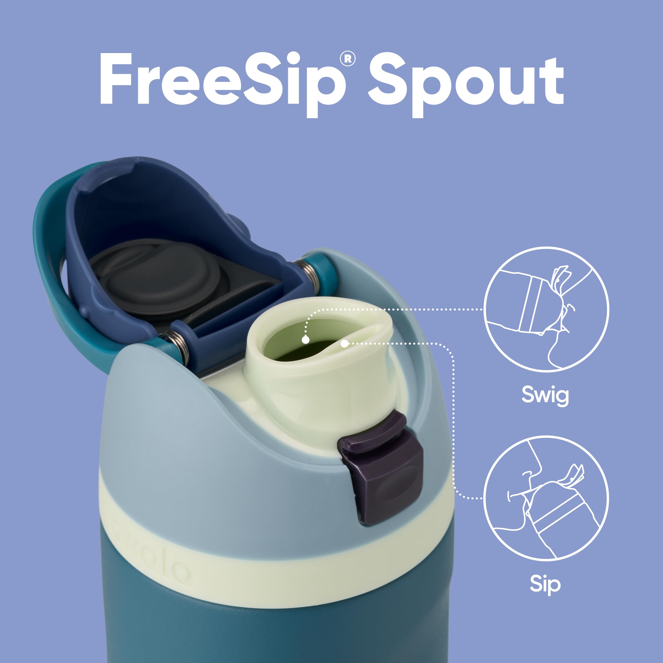Owala FreeSip lid with lock, secure spill-free travel.