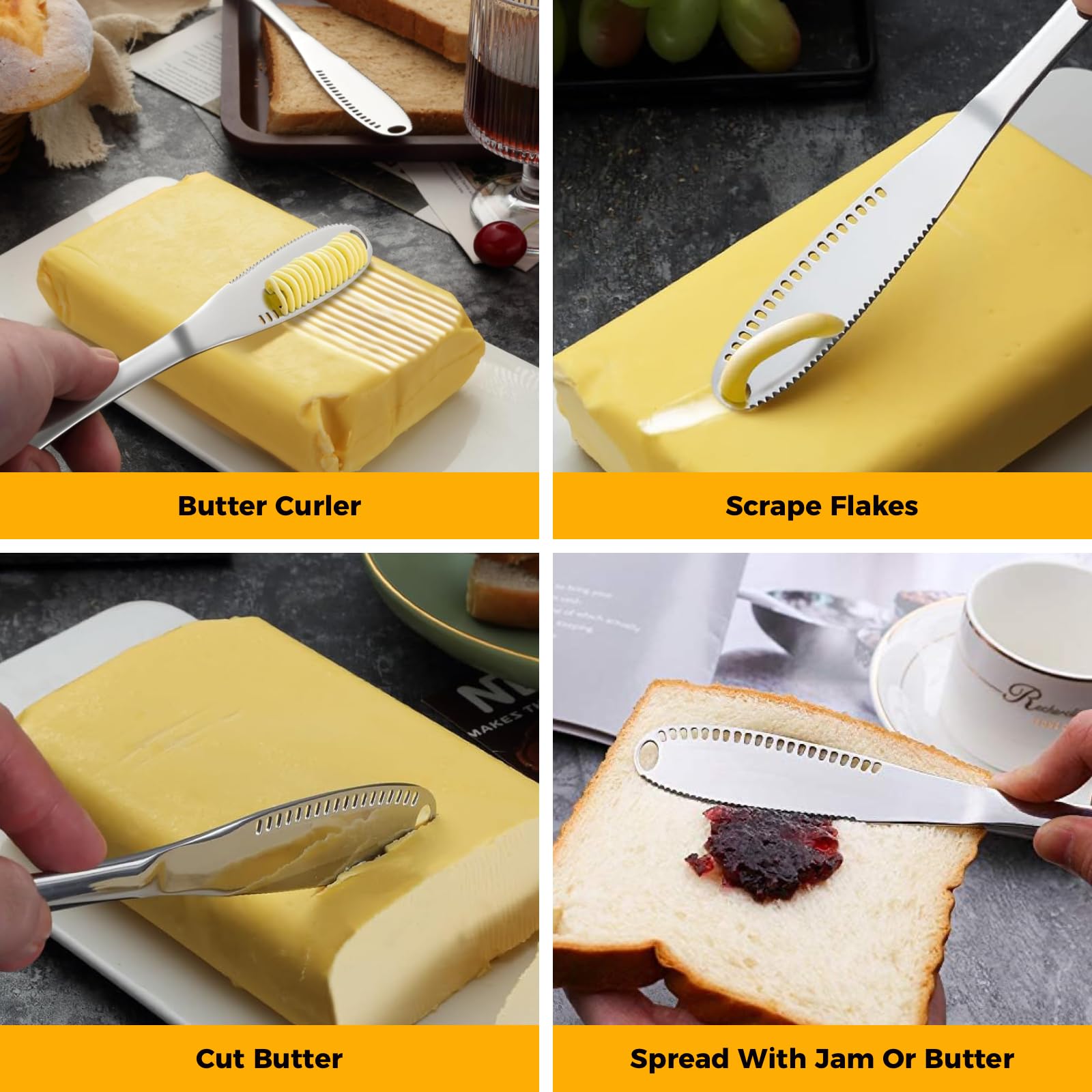 Owiooll butter curler-slicer edge close-up for neat slices.