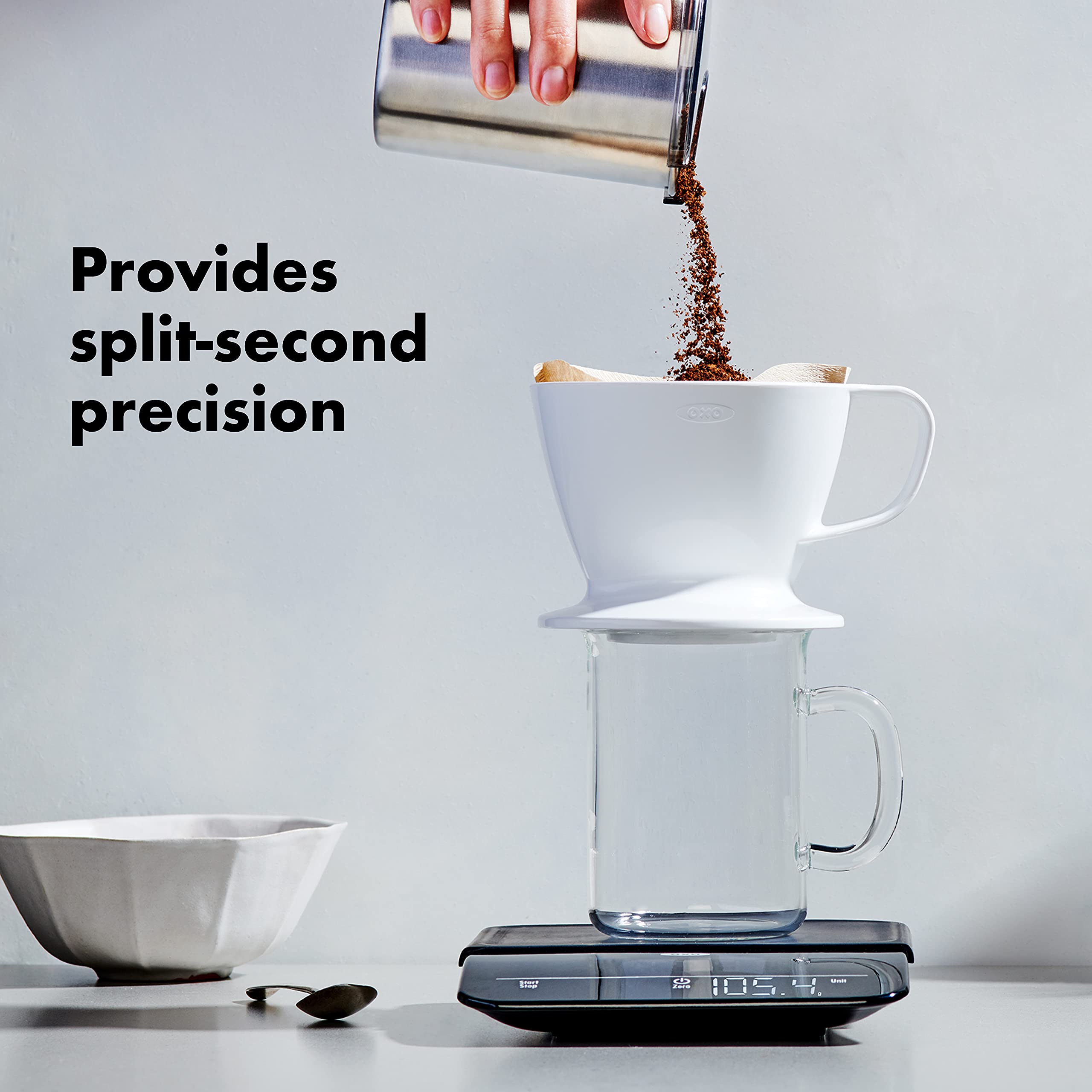 OXO Brew scale tare function in use