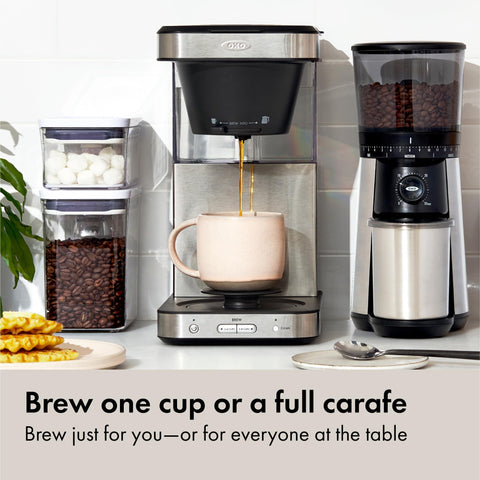 OXO Brew 8-Cup carafe shows double-wall insulation to keep coffee hot