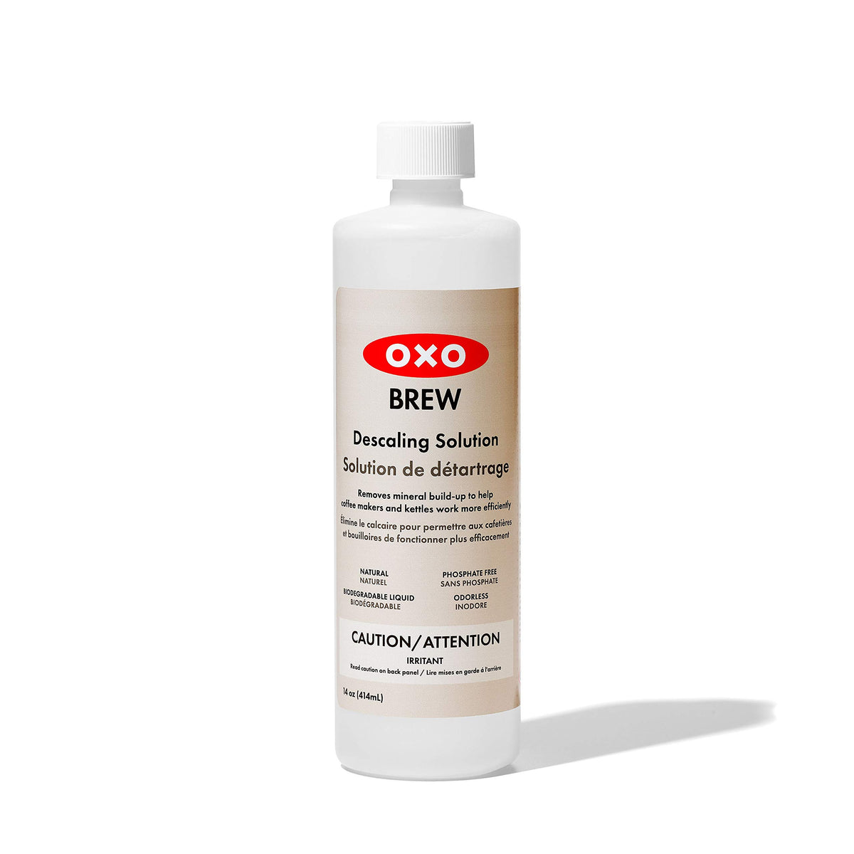 OXO Brew all-natural descaling solution bottle for coffee makers and kettles, odorless and residue-free