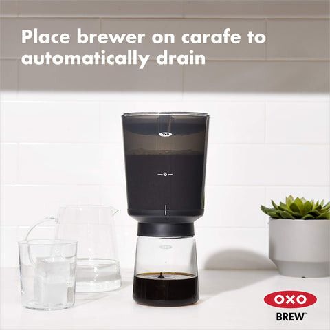 OXO Brew Compact Cold Brew 24-ounce container ready to yield seven cups of concentrate