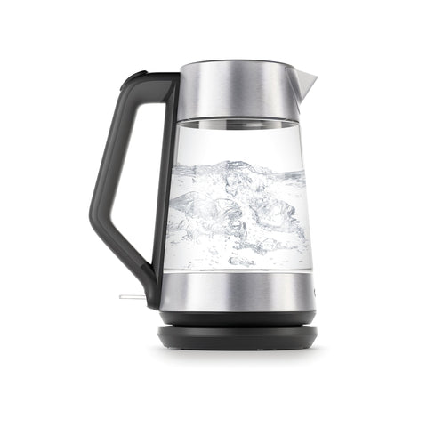 OXO Brew cordless glass kettle front view showing 1.75 L capacity and clean design.