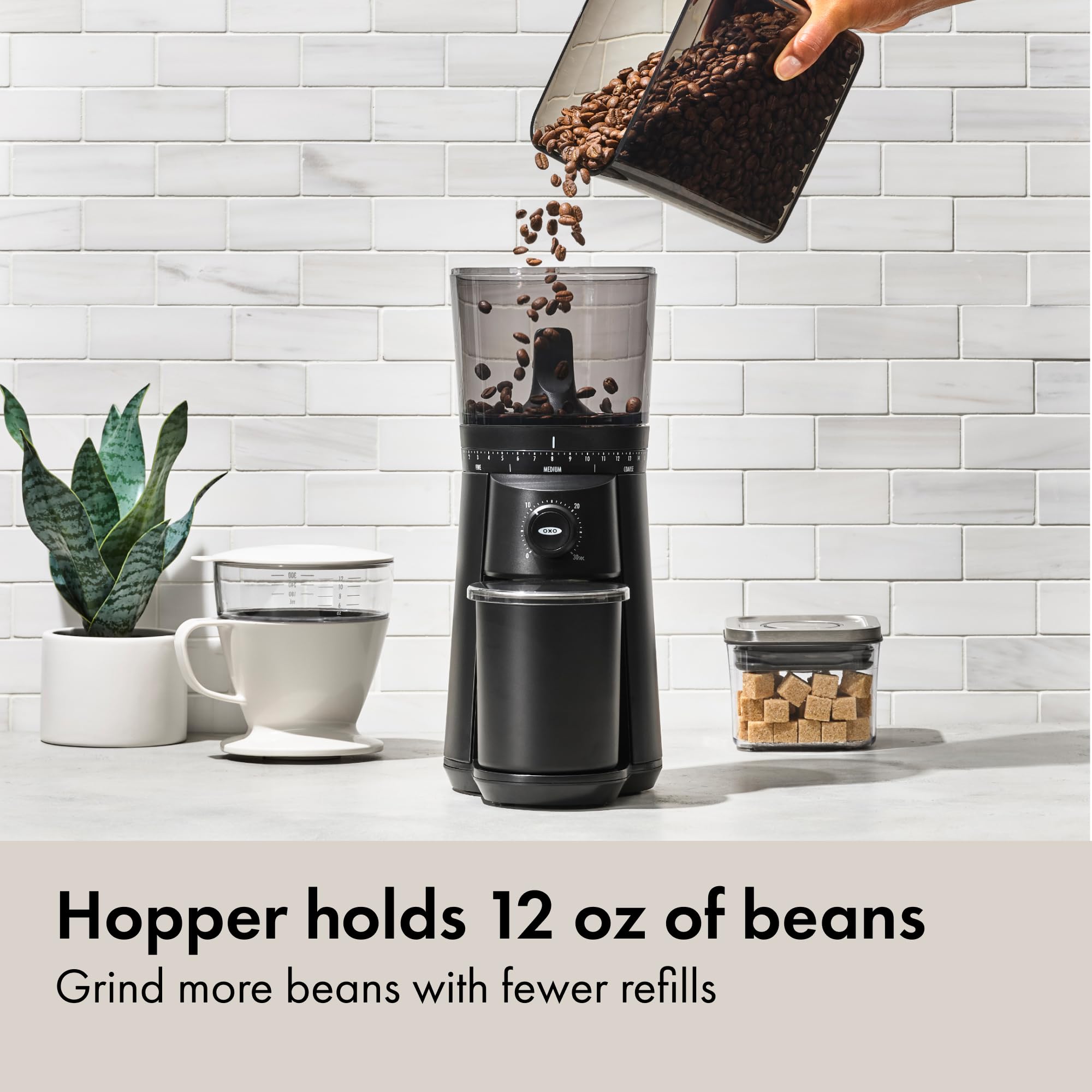 OXO Brew grinder dial shows 15 settings for espresso to pour over