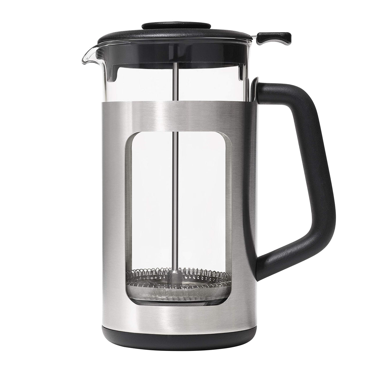 OXO Brew 32oz stainless steel French Press ready to brew rich coffee.