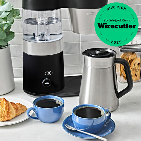 OXO Brew double-wall stainless steel carafe preserves heat and aroma