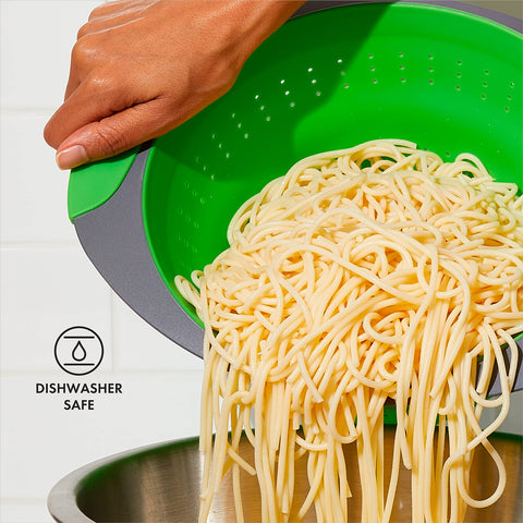 OXO Collapsible Colander in use saving cabinet space