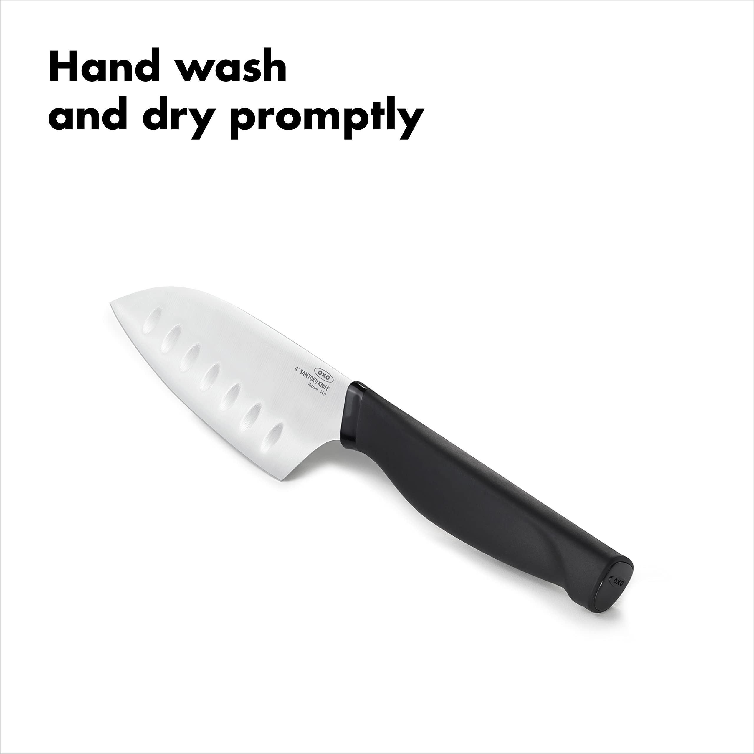 OXO GG 4in Mini Santoku Knife in kitchen use with vegetables.