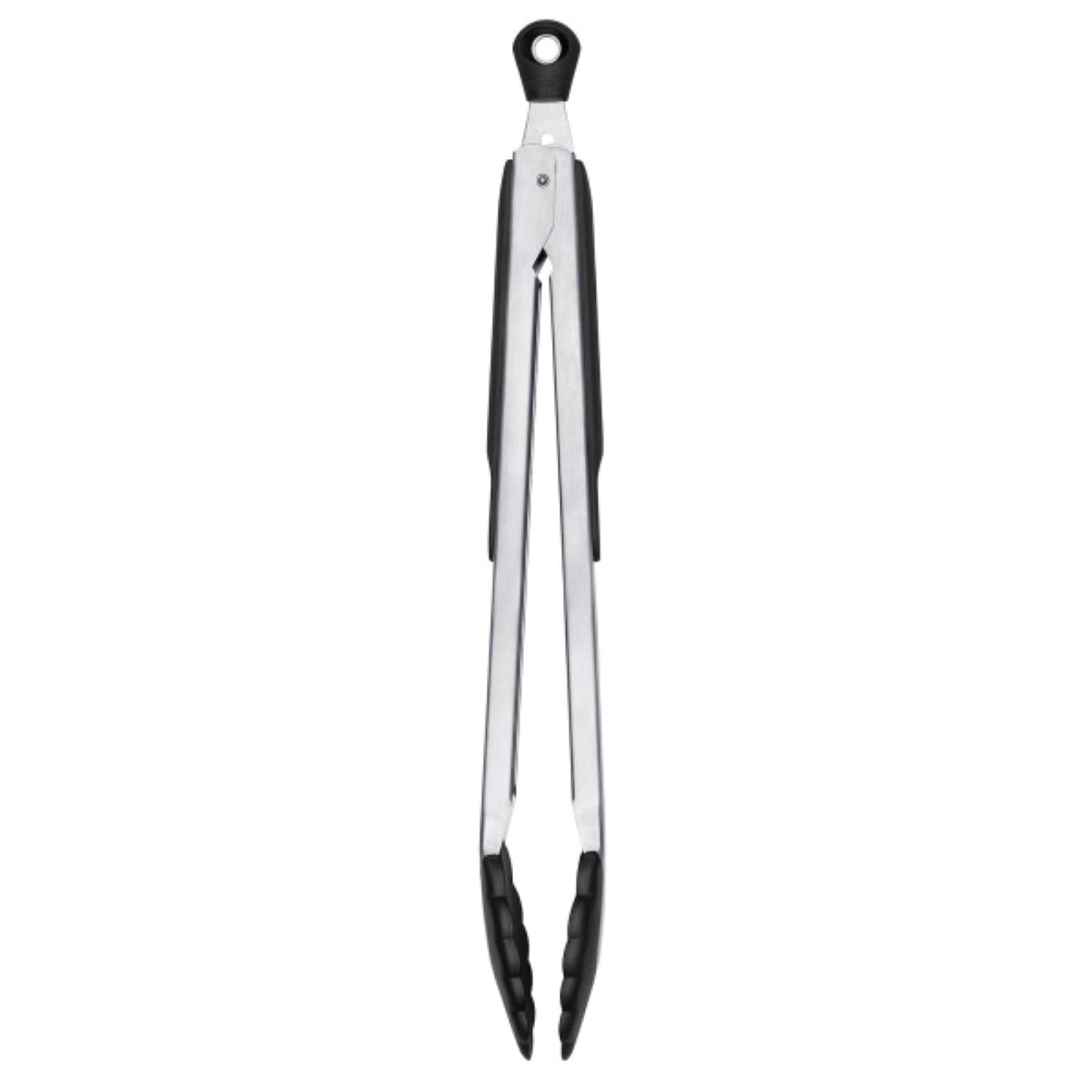 OXO Good Grips 12-inch tongs with nylon heads for safe nonstick cookware use.