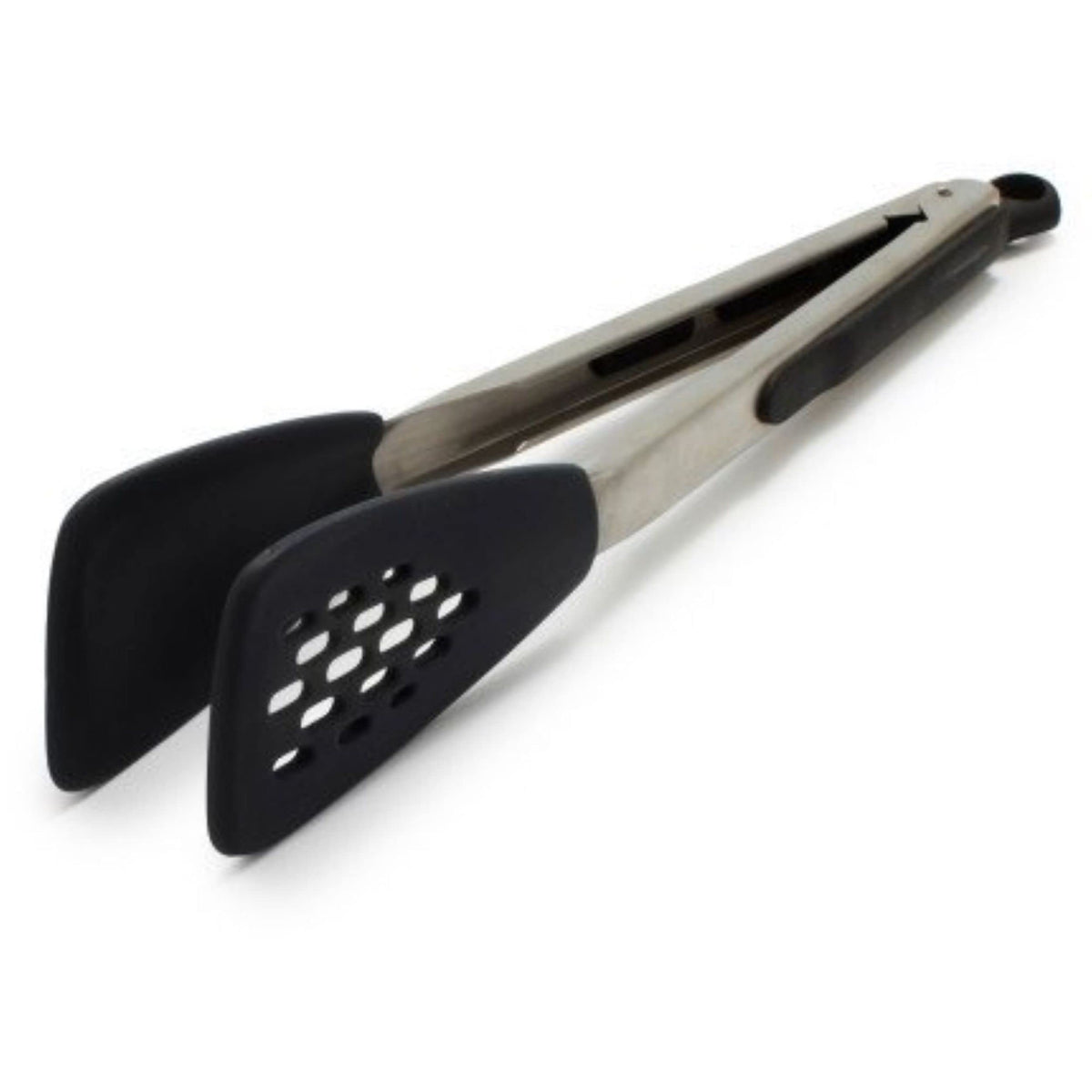 OXO Good Grips 14-Inch silicone tongs with flat head glide under delicate foods