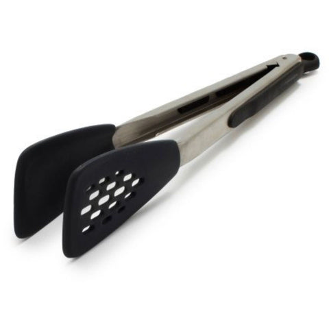 OXO Good Grips 14-Inch silicone tongs with flat head glide under delicate foods
