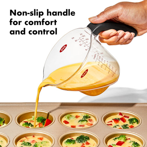 OXO Good Grips 1-Cup Angled Measuring Cup dual-unit metric and standard markings.