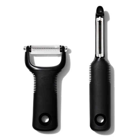 OXO Good Grips 2-Piece Peeler Set swiveling blades for smooth, effortless prep.