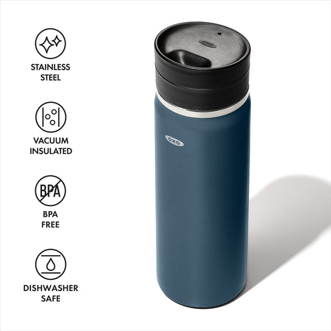 OXO Good Grips travel mug is dishwasher safe for quick cleanup.