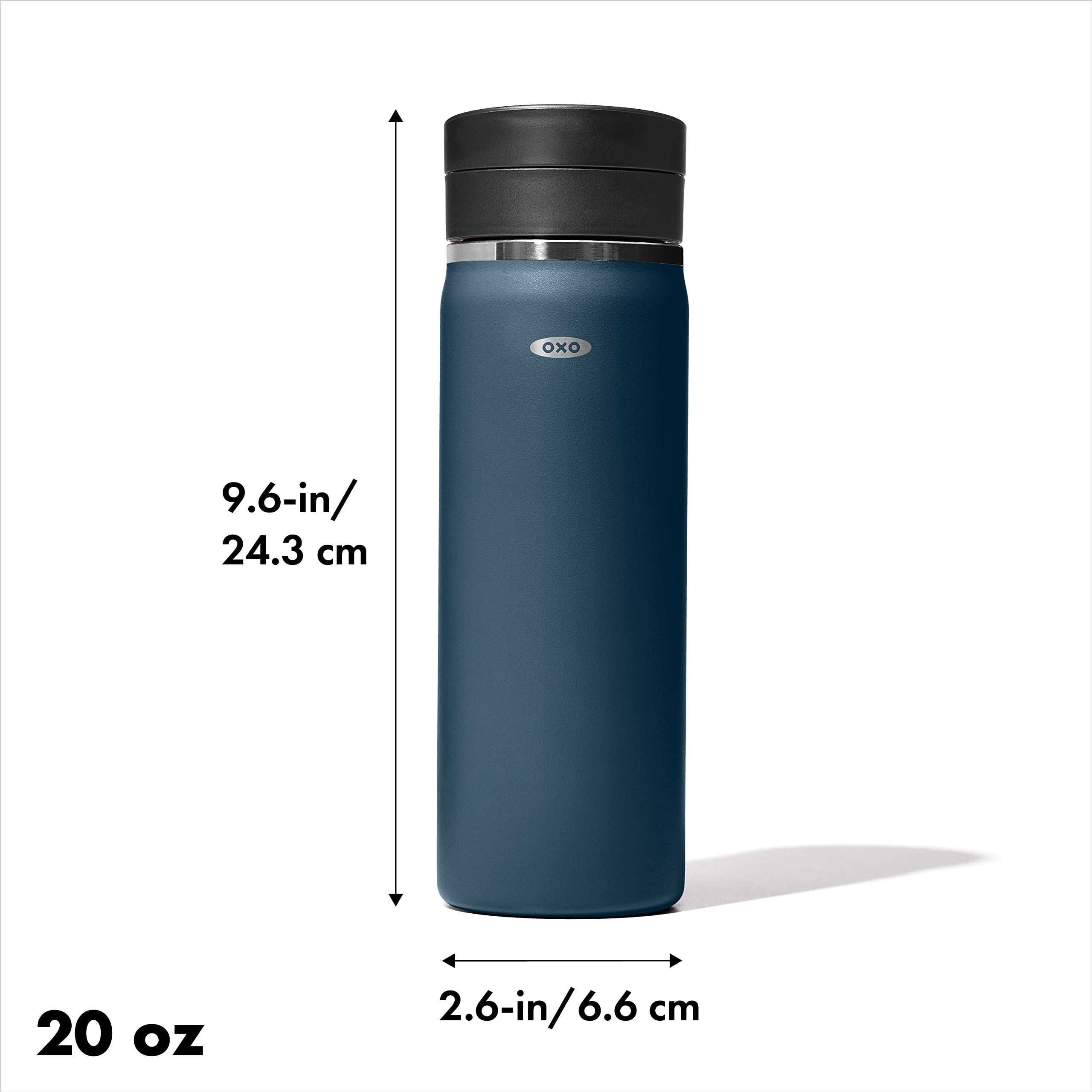OXO Good Grips insulated stainless steel mug preserves flavor while keeping drinks hot or cold.
