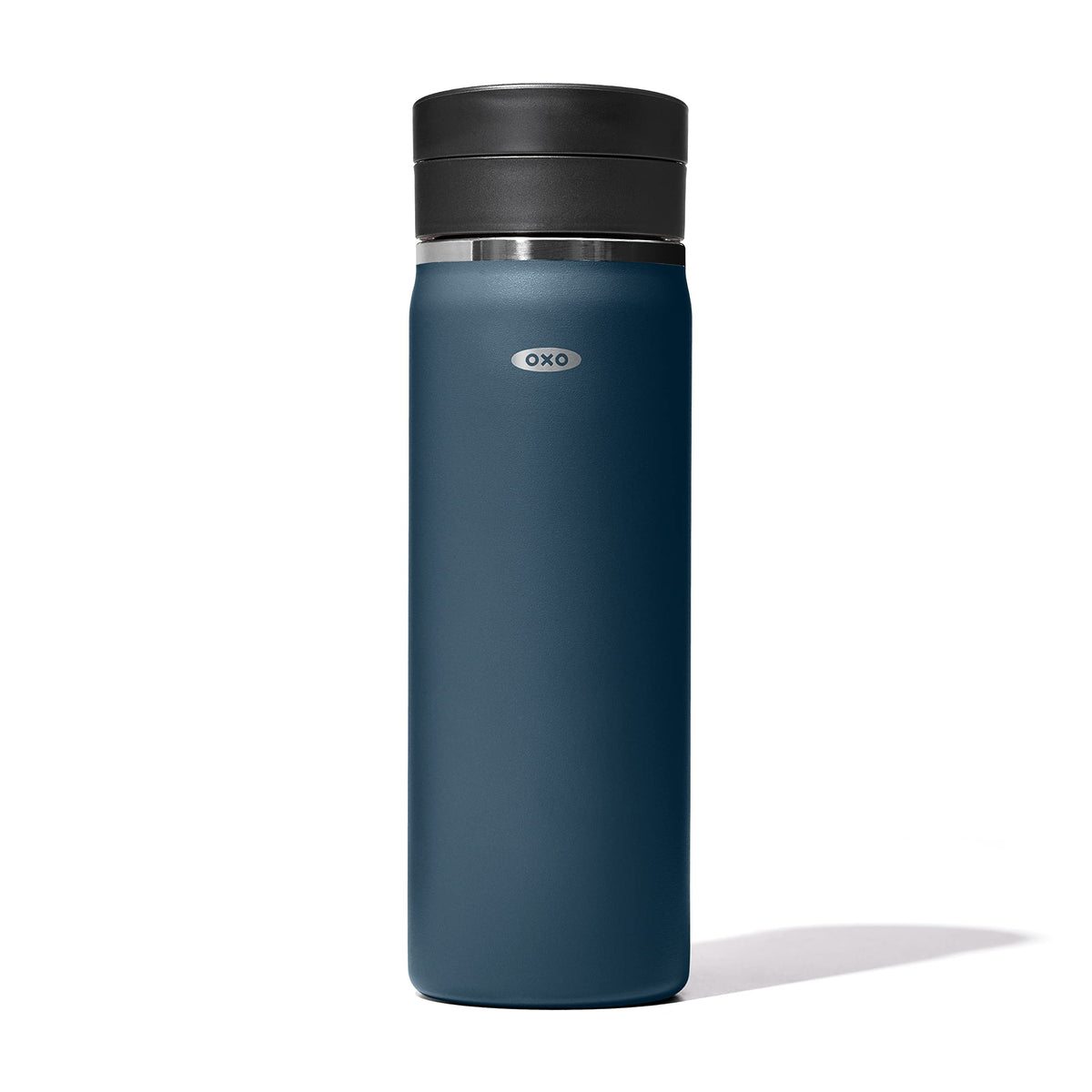 OXO Good Grips 20oz travel mug with SimplyClean lid in dark cobalt, leakproof for on-the-go.