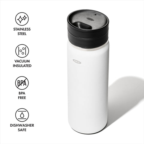 OXO Good Grips travel mug fits most cup holders for easy commuting