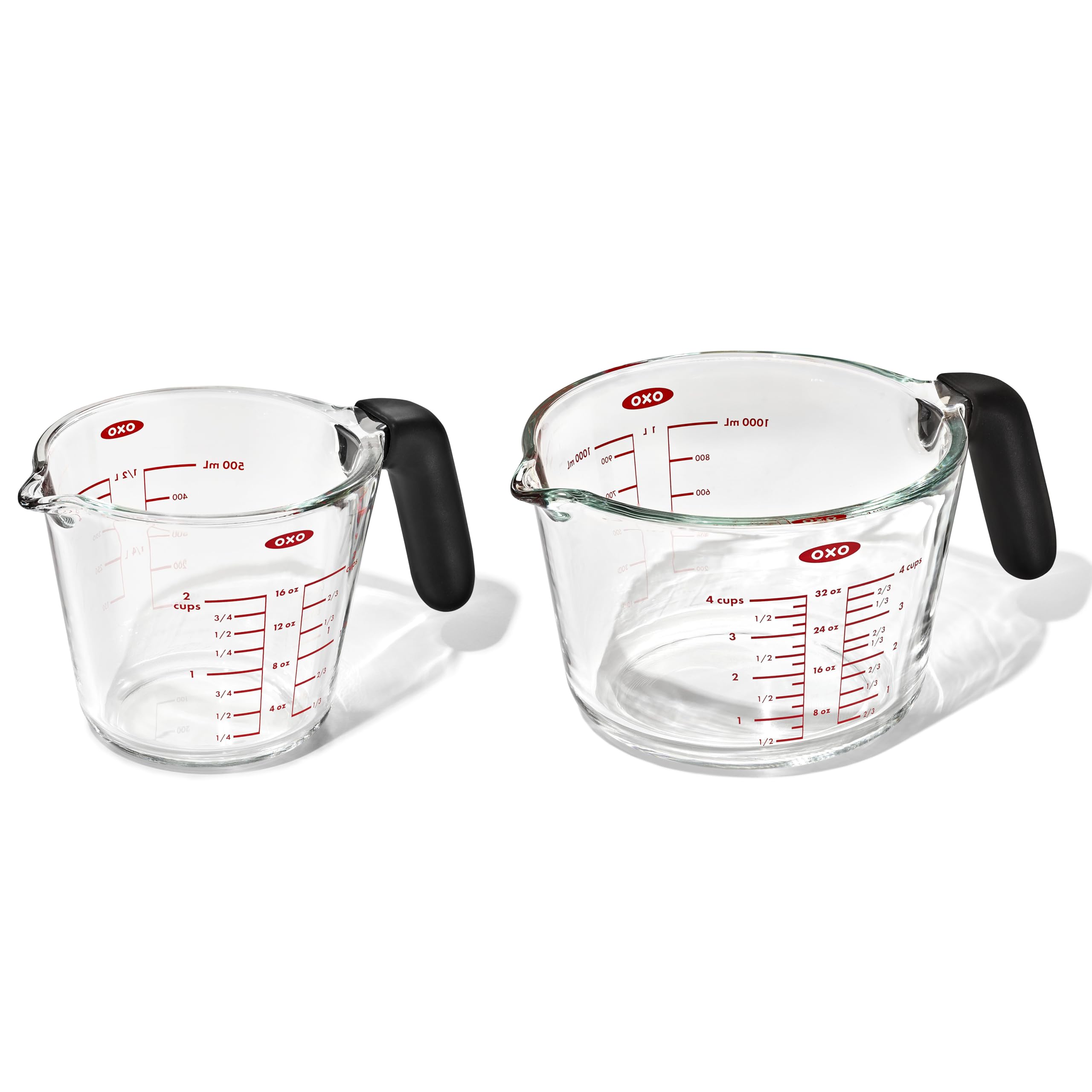 OXO Good Grips 2-Cup glass measuring cup front view with precise measurements