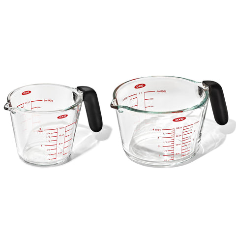OXO Good Grips 2-Cup glass measuring cup front view with precise measurements