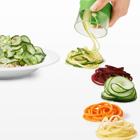 OXO Good Grips spiralizer spaghetti-cut blade creates uniform strands.