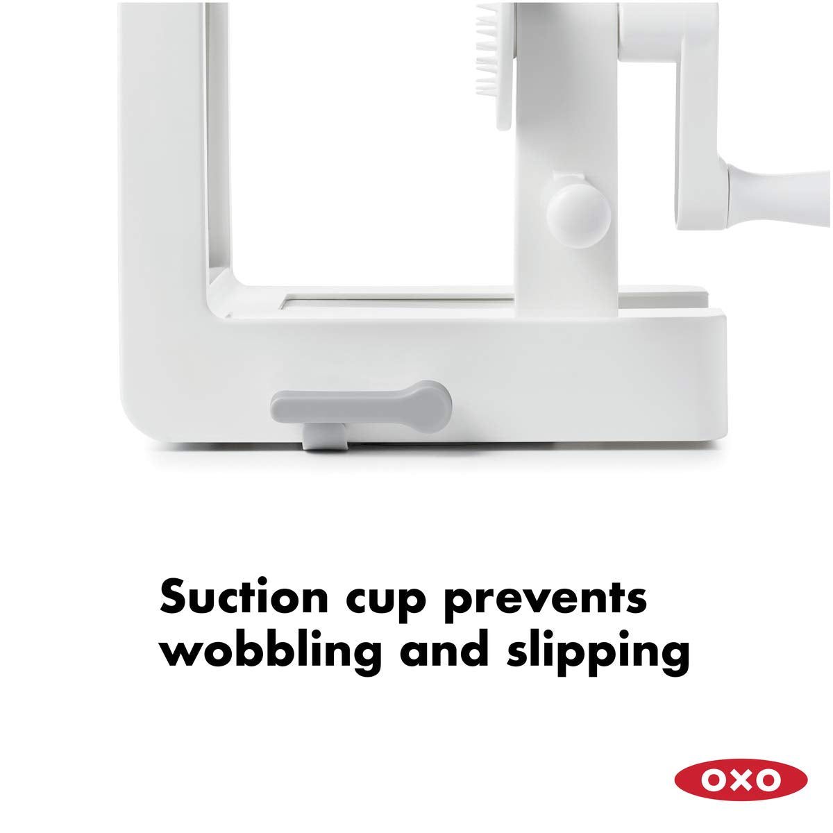 OXO Good Grips spiralizer with fettuccine-cut blades for hearty veggie strands.