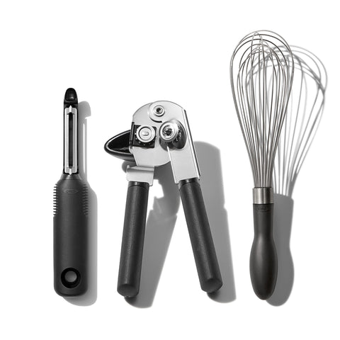 OXO Good Grips 3-Piece Set main shot shows ergonomic non-slip handles for easy daily tasks.