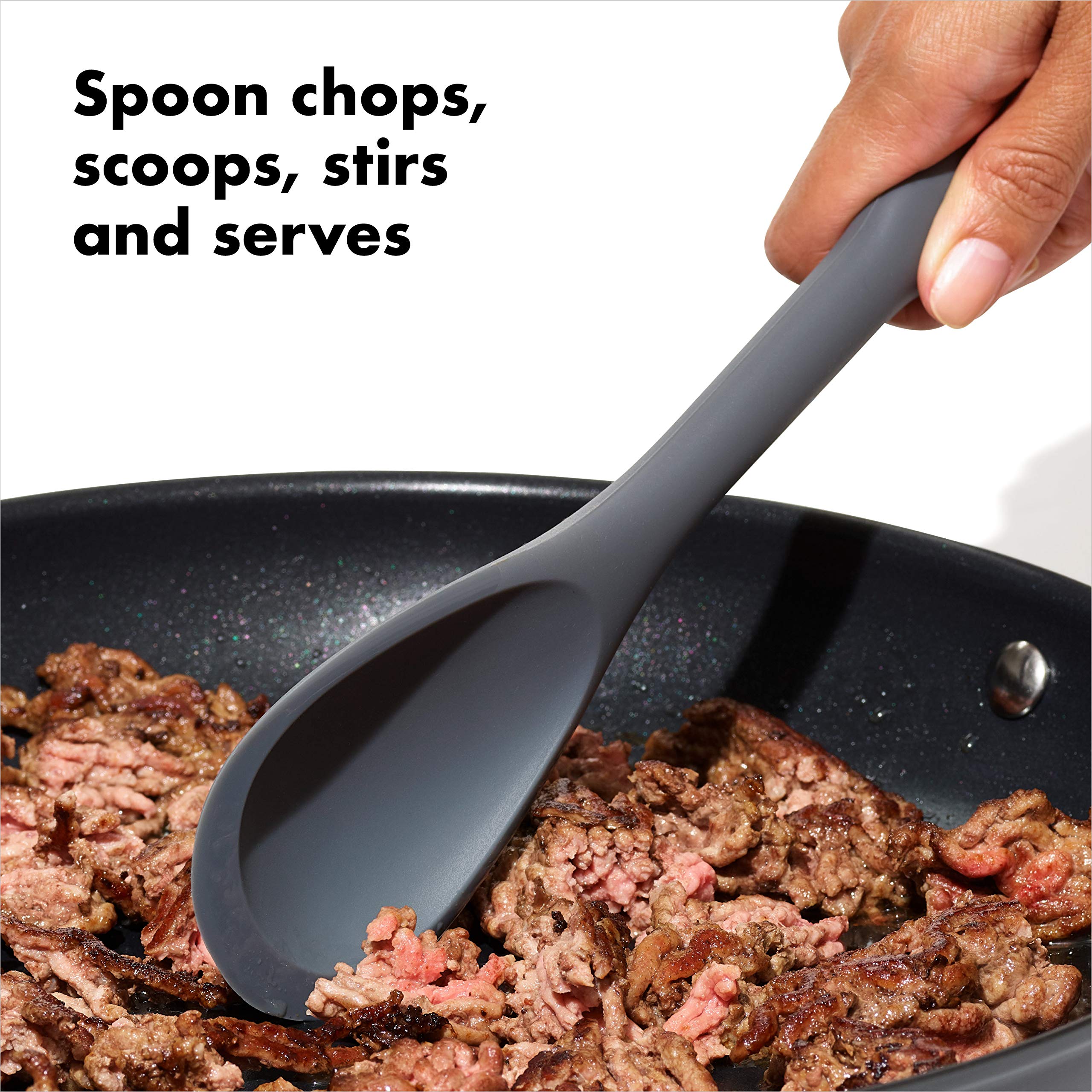 OXO Good Grips ladle design offers ergonomic grip during scooping.