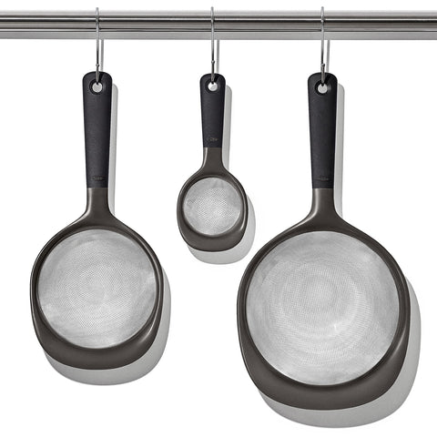 OXO Good Grips 3-Piece Strainer Set holes in the handles for easy storage