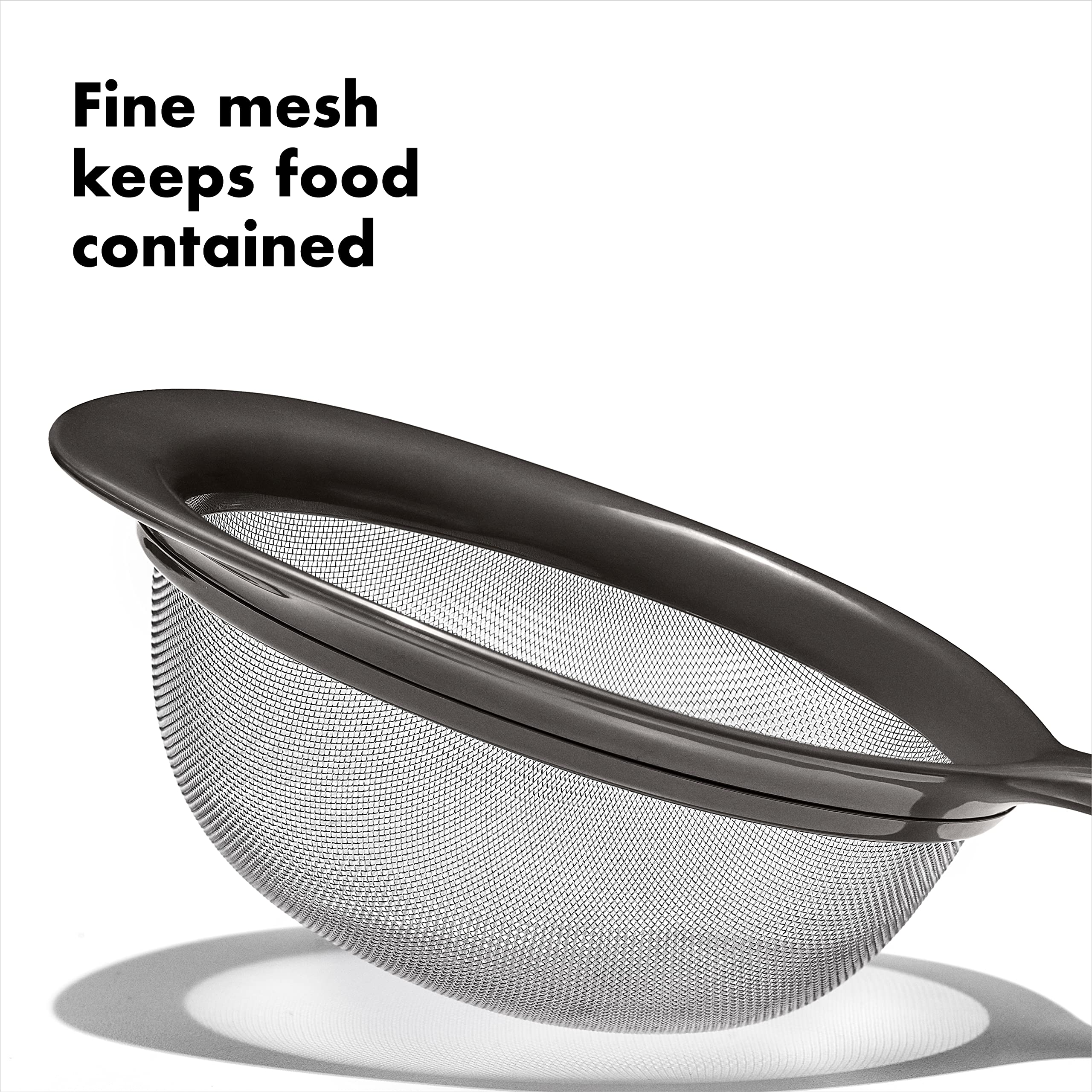 OXO Good Grips 3-Piece Strainer Set large strainer draining pasta efficiently